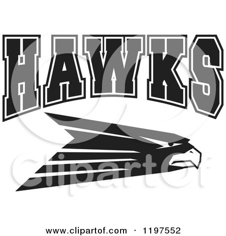 Clipart of Black and White HAWKS Team Text over a Bird - Royalty Free Vector Illustration by Johnny Sajem