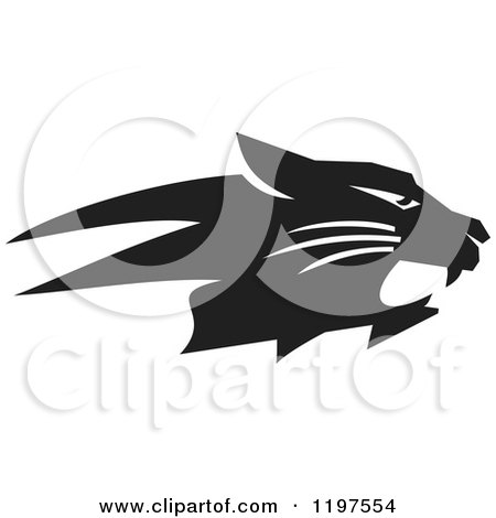 Clipart of a Black and White Bobcat Mascot in Profile - Royalty Free Vector Illustration by Johnny Sajem