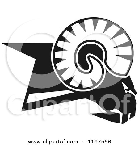 Clipart of a Black and White Rams Head - Royalty Free Vector Illustration by Johnny Sajem