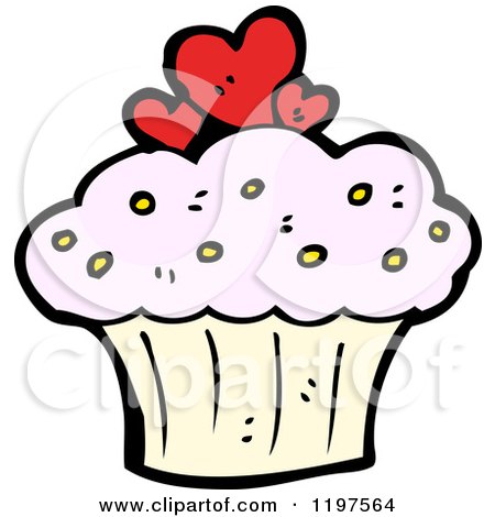 Cartoon of a Cupcake with Hearts - Royalty Free Vector Illustration by lineartestpilot