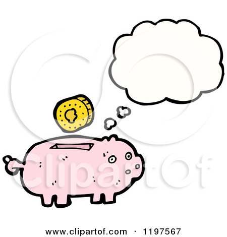 Cartoon of a Piggy Bank Thinking - Royalty Free Vector Illustration by lineartestpilot