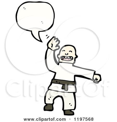 Cartoon of a Speaking Man Doing Martial Arts - Royalty Free Vector Illustration by lineartestpilot