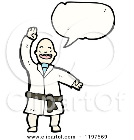 Cartoon of a Speaking Man Doing Martial Arts - Royalty Free Vector Illustration by lineartestpilot