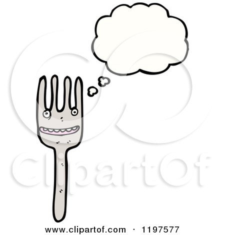 Cartoon of a Fork Character Thinking - Royalty Free Vector Illustration by lineartestpilot