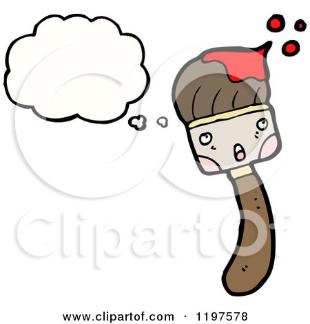 Cartoon of a Paintbrush Thinking - Royalty Free Vector Illustration by lineartestpilot