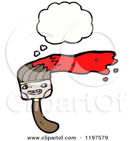 Cartoon of a Paintbrush Thinking - Royalty Free Vector Illustration by lineartestpilot