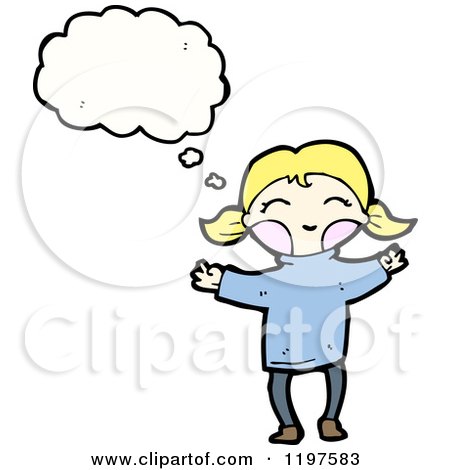 Cartoon of a Little Blonde Girl in Pigtails Thinking - Royalty Free Vector Illustration by lineartestpilot