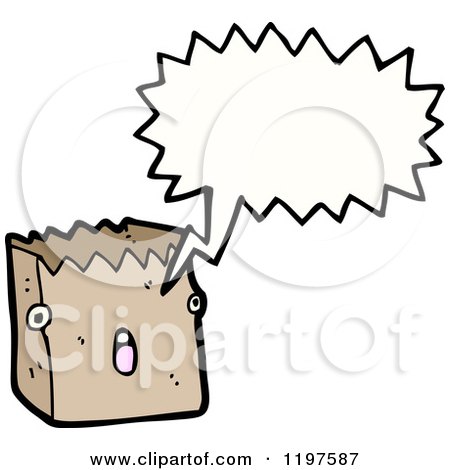 Cartoon of a Paper Sack Speaking - Royalty Free Vector Illustration by lineartestpilot