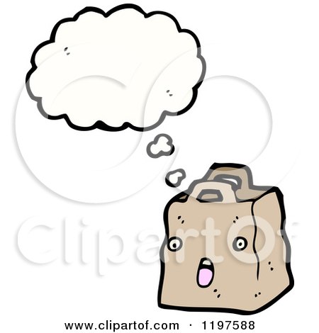 Cartoon of a Paper Sack Thinking - Royalty Free Vector Illustration by lineartestpilot