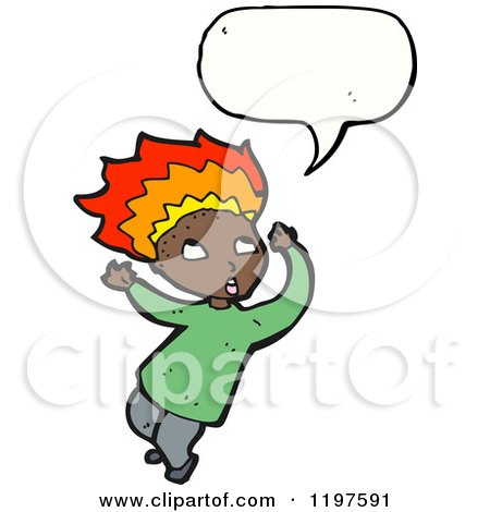 Cartoon of an African American Boy with a Burning Brain Speaking - Royalty Free Vector Illustration by lineartestpilot