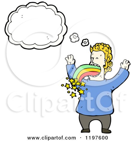 Cartoon of a Man Vomiting a Rainbow Thinking - Royalty Free Vector Illustration by lineartestpilot