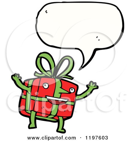 Cartoon of a Wrapped Gift Speaking - Royalty Free Vector Illustration by lineartestpilot