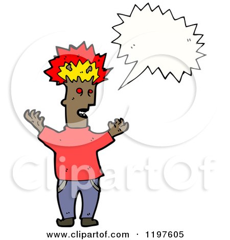Cartoon of an African American Boy with a Burning Brain Speaking - Royalty Free Vector Illustration by lineartestpilot