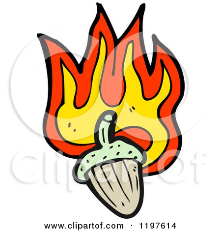 Cartoon of a Flaming Acorn - Royalty Free Vector Illustration by lineartestpilot