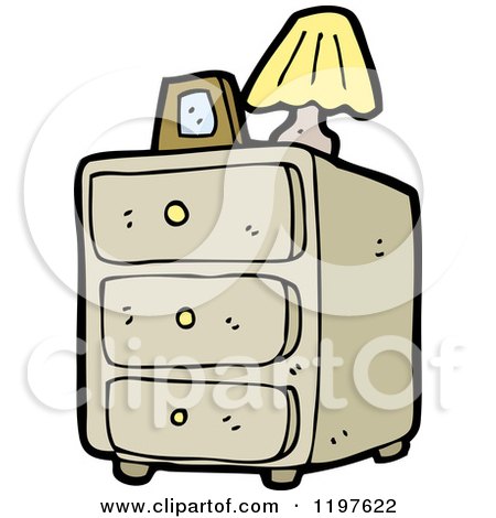 Cartoon of a Bedroom Dresser and Lamp - Royalty Free Vector Illustration by lineartestpilot
