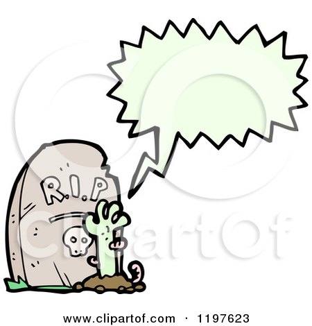 Cartoon of a Goulish Hand Coming out of a Grave Speaking - Royalty Free Vector Illustration by lineartestpilot
