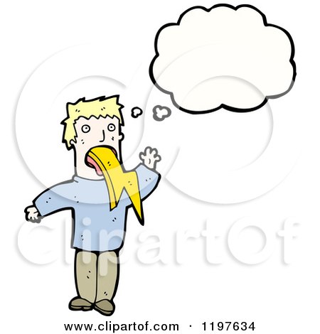 Cartoon of a Man Vomiting a Lightning Bolt - Royalty Free Vector Illustration by lineartestpilot