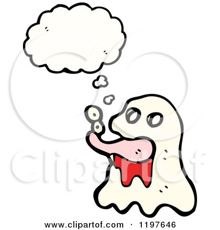 Cartoon of a Bloody Ghost Thinking - Royalty Free Vector Illustration by lineartestpilot