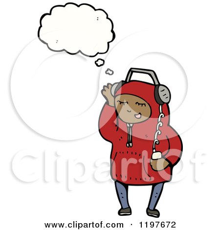 Cartoon of an African American Boy Listening to Music Thinking - Royalty Free Vector Illustration by lineartestpilot