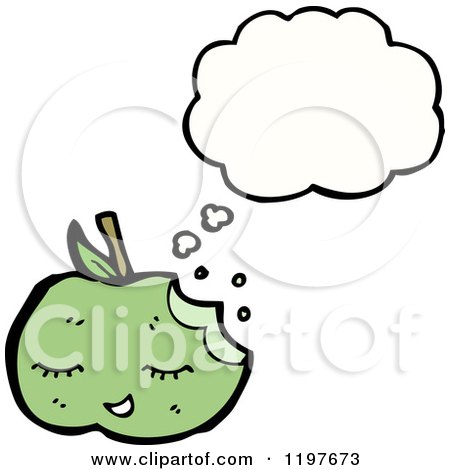 Cartoon of a Green Apple Thinking - Royalty Free Vector Illustration by lineartestpilot