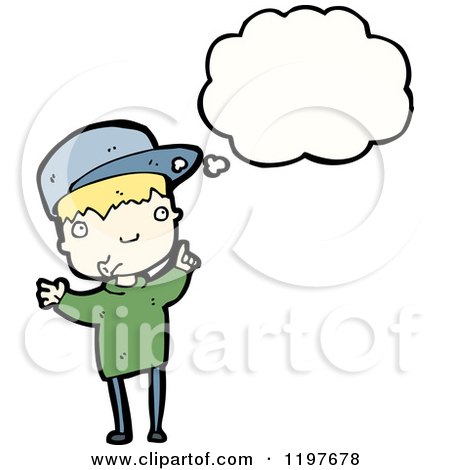 Cartoon of a Boy in a Baseball Cap Thinking - Royalty Free Vector Illustration by lineartestpilot