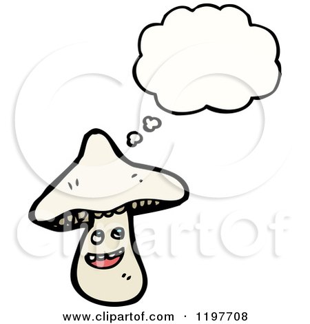 Cartoon of a Mushroom Thinking - Royalty Free Vector Illustration by lineartestpilot