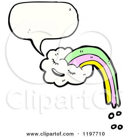Cartoon of a Cloud with a Rainbow Speaking - Royalty Free Vector Illustration by lineartestpilot