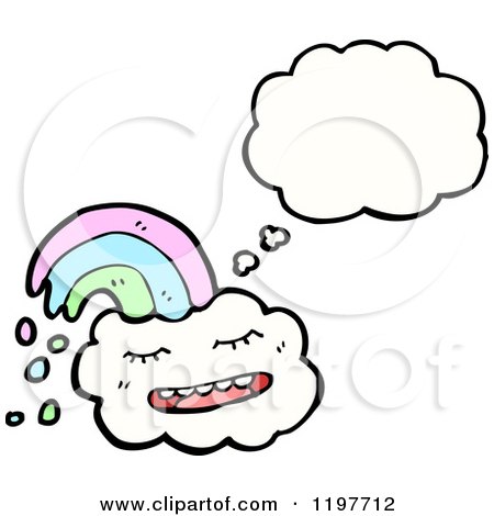 Cartoon of a Cloud with a Rainbow Thinking - Royalty Free Vector Illustration by lineartestpilot