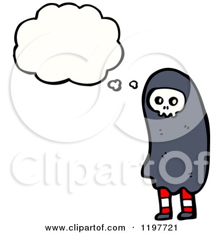 Cartoon of a Kid in a Skull Costume Thinking - Royalty Free Vector Illustration by lineartestpilot