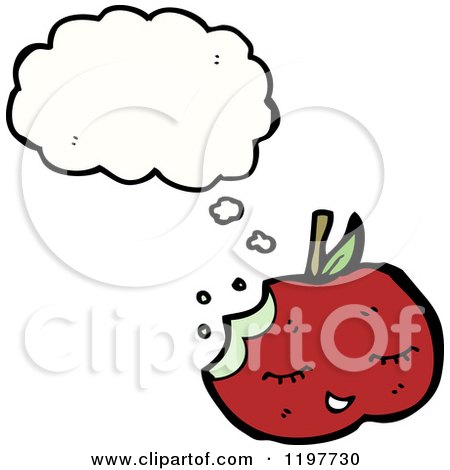 Cartoon of a Half Eaten Apple Thinking - Royalty Free Vector Illustration by lineartestpilot