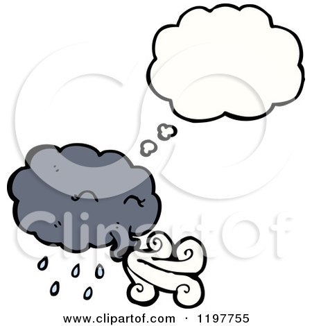 Cartoon of a Blowing Storm Cloud Thinking - Royalty Free Vector Illustration by lineartestpilot