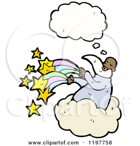 Cartoon of a Black God in the Clouds Thinking - Royalty Free Vector Illustration by lineartestpilot
