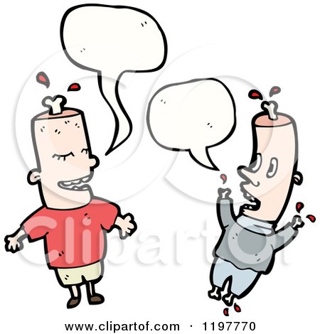 Cartoon of Bloody Dismembered Boys Speaking - Royalty Free Vector Illustration by lineartestpilot