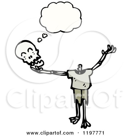 Cartoon of a Headless Skeleton Thinking - Royalty Free Vector Illustration by lineartestpilot