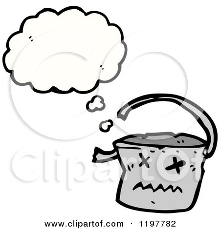Cartoon of a Broken Bucket Thinking - Royalty Free Vector Illustration by lineartestpilot