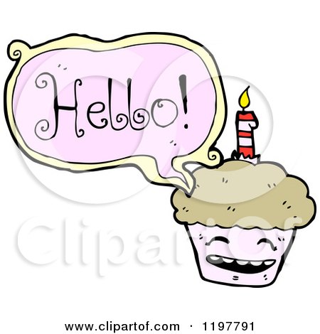 Cartoon of a Cupcake Saying Hello - Royalty Free Vector Illustration by lineartestpilot