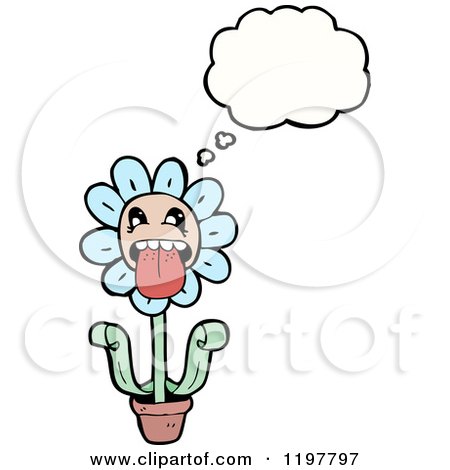 Cartoon of a Potted Flower Thinking - Royalty Free Vector Illustration by lineartestpilot