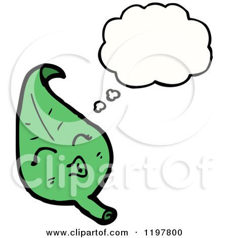 Cartoon of a Green Leaf Thinking - Royalty Free Vector Illustration by lineartestpilot