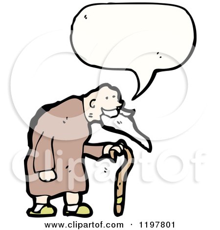 Cartoon of an Old Man with a Cane Speaking - Royalty Free Vector Illustration by lineartestpilot