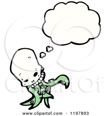 Cartoon of an Octopus in a Skull Thinking - Royalty Free Vector Illustration by lineartestpilot