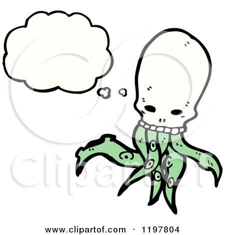 Cartoon of an Octopus in a Skull Thinking - Royalty Free Vector Illustration by lineartestpilot