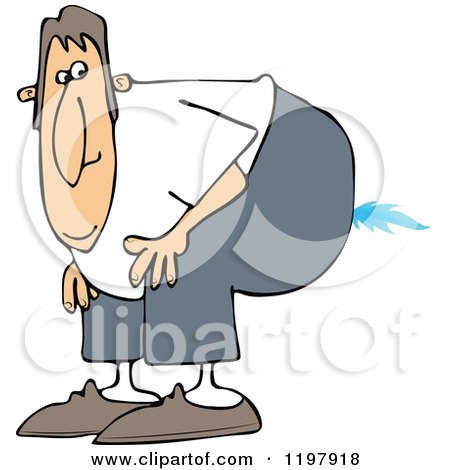 Cartoon of a Farting Man Bending over with a Flame - Royalty Free Vector Clipart by djart