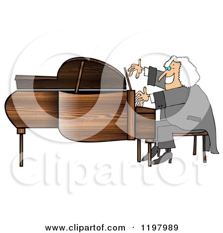 Cartoon of a Happy Smiling Classical Music Composer Playing a Piano - Royalty Free Clipart by djart