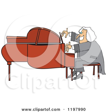Cartoon of a Classical Music Composer Smiling and Playing a Piano - Royalty Free Vector Clipart by djart