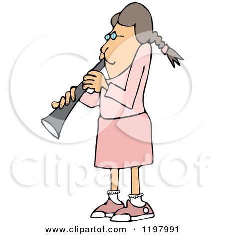 Cartoon of a Girl Dressed in Pink, Playing a Clarinet - Royalty Free Vector Clipart by djart