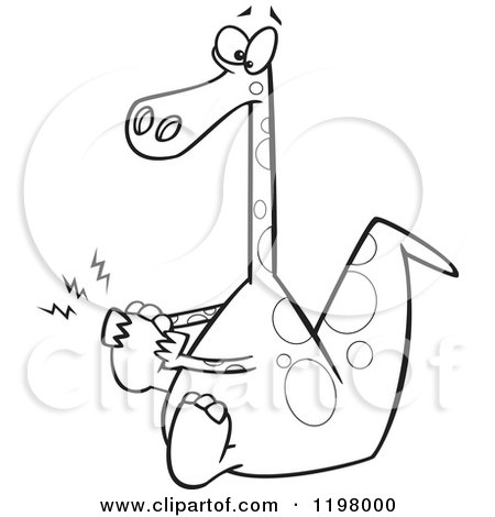 Cartoon of an Outlined Dinosaur with a Sore Foot - Royalty Free Vector Clipart by toonaday