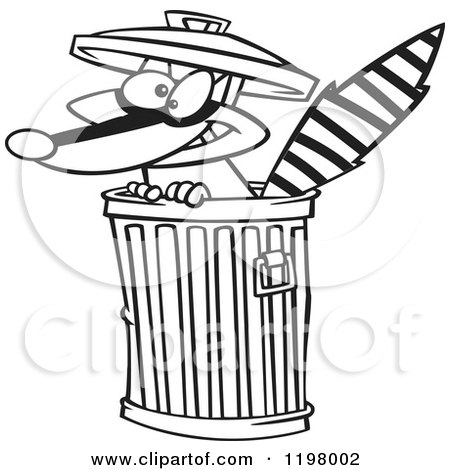Cartoon of an Outlined Rascal Raccoon in a Trash Can - Royalty Free Vector Clipart by toonaday