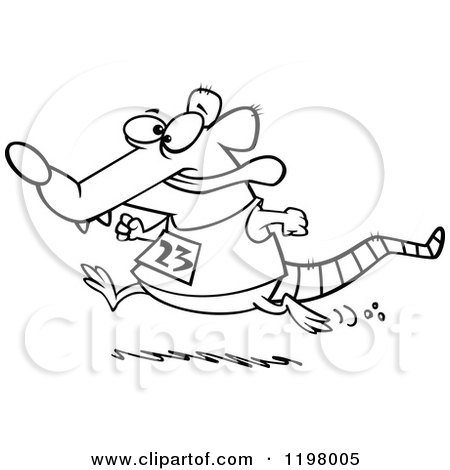 Cartoon of an Outlined Rat Running a Race - Royalty Free Vector Clipart by toonaday