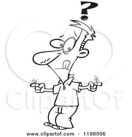 Cartoon of an Outlined Forgetful Man with a Question Mark and Reminders - Royalty Free Vector Clipart by toonaday