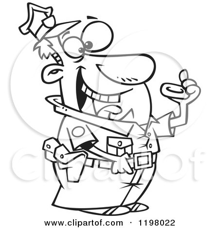 Cartoon of an Outlined Police Officer Eating a Donut - Royalty Free Vector Clipart by toonaday